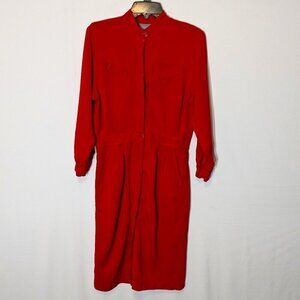 CAROL ANDERSON, Vintage Red Knee Length Long Sleeve Shirt Dress; Size 12P
